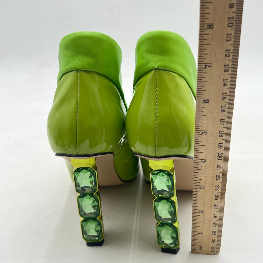 FSJ Green Jeweled High Heel Pointed Toe Slip On Sparkling Crystal Bead Heel Pump - Picture 4 of 7